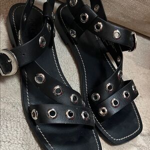 J.Crew Black Strappy Sandals with Silver grommets